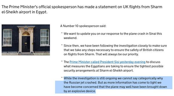 英国：怀疑俄失事航班遭遇“爆炸装置”袭击