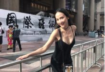 泰国性感女星AUM游香港 深V长黑裙街拍似时尚大片